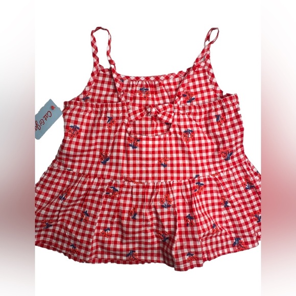 Cat & Jack Girls Size M(8) Pleated Embroidered Flowers 4th Of July Red Gingham - Picture 2 of 2